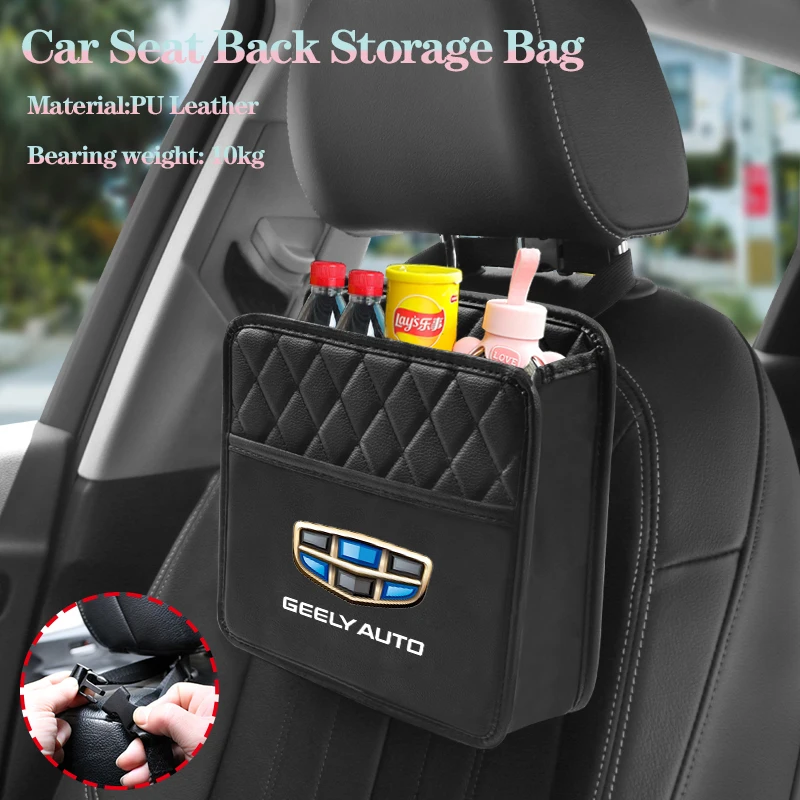 Leather Car Seat Back Garbage Storage Stowing Tidying Washable For Geely Coolray Panda Tugella GX3 MK CK Azkarra Atlas Boyue NL3 |