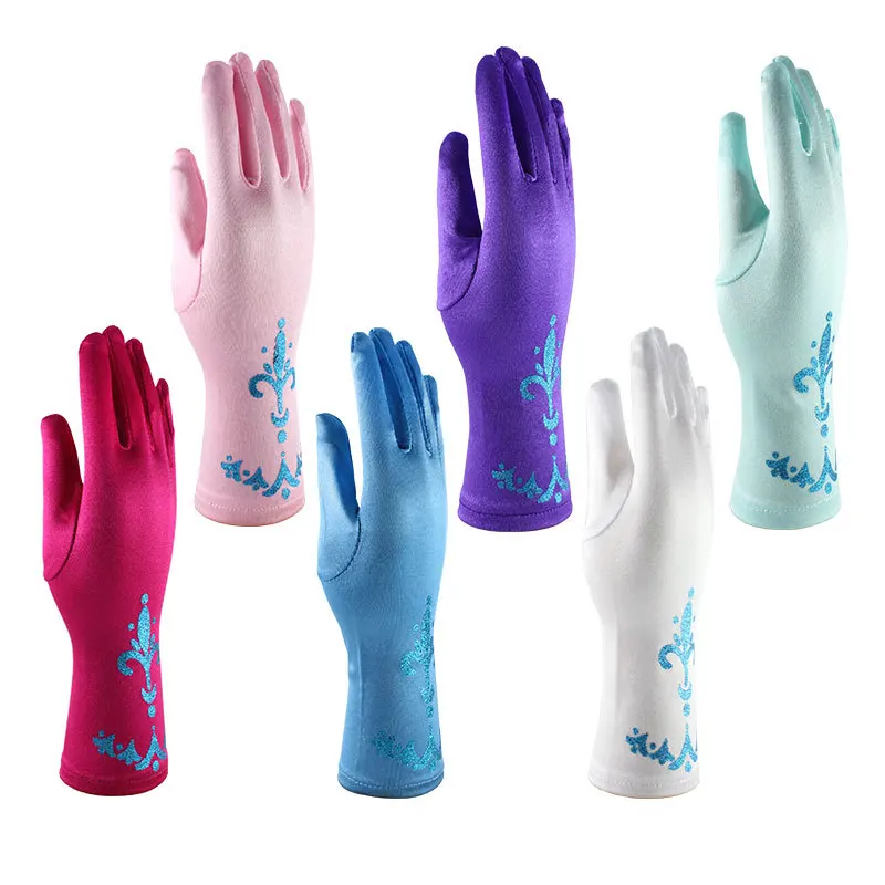 Kids Princess Cosplay Gloves Baby Girl Anna Dress Up Mitten Bows Printed Party Gloves Children Fingerless Oversleeve For Girls