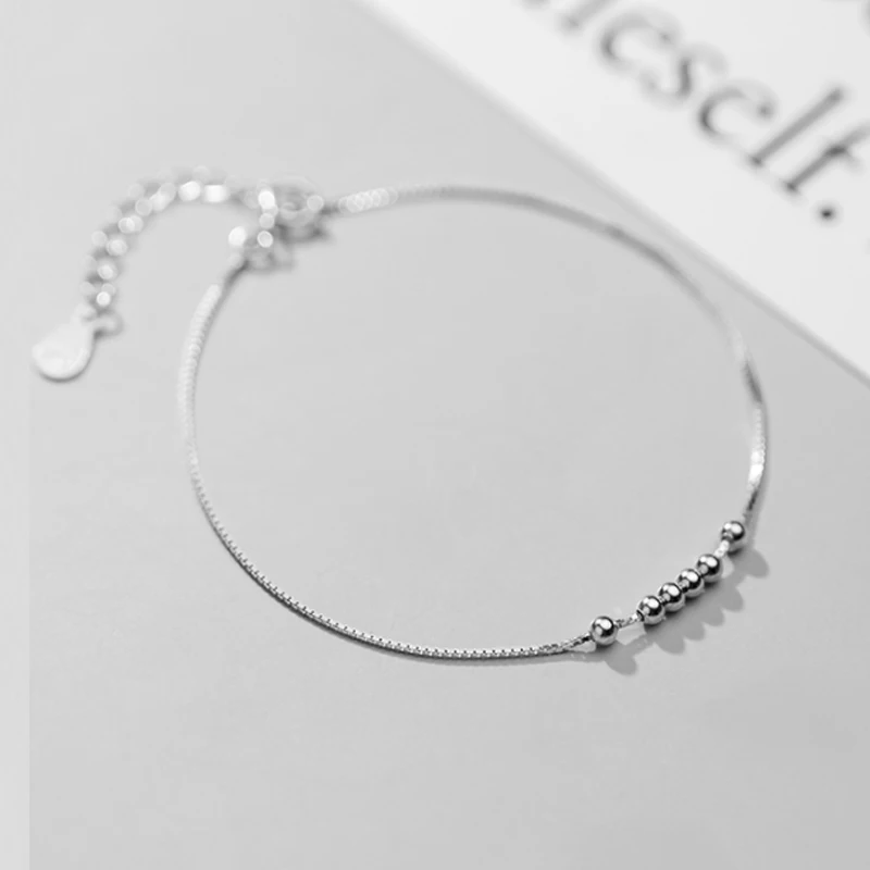Simple Design 925 Sterling Silver Polished Bead Charm Bracelet 16.5cm Women Bracelet For Gift Girls Ladies Drop Shipping