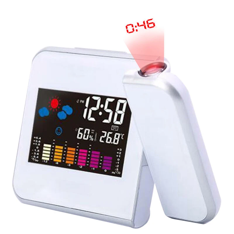 LED Digital Projection Alarm Clock Temperature Thermometer Desk Time Date Display Projector Calendar USB Charger Table Led Clock - Цвет: white without usb