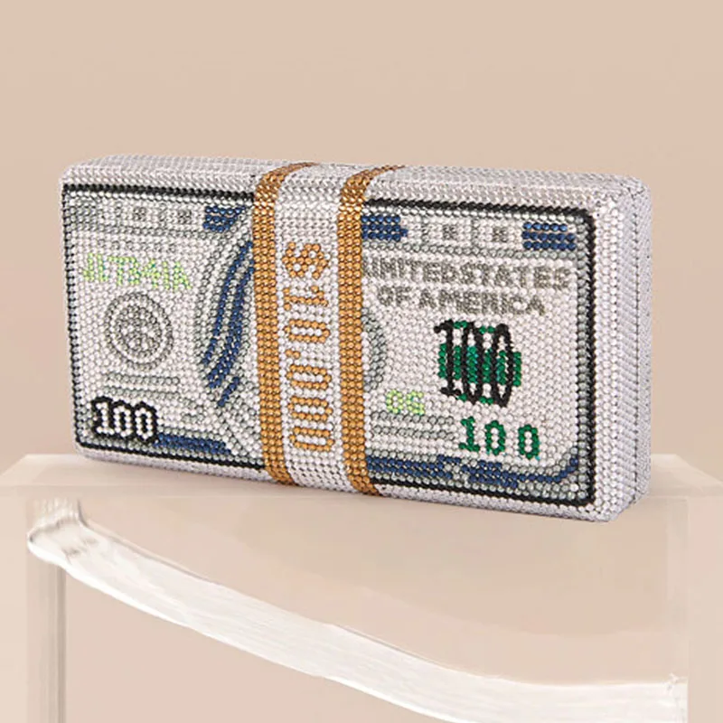 Новинка 2020 USD сумка для денег Полный Кристалл доллар клатч кошелек роскошный