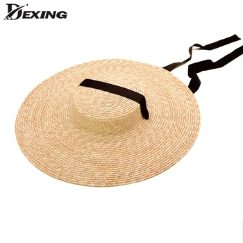 

Sun Hat for Women Wide Brim Boater Hat 10cm 15cm Brim Straw Hat Flat Summer Kentucky Derby Hat White Black Ribbon Tie Beach Cap