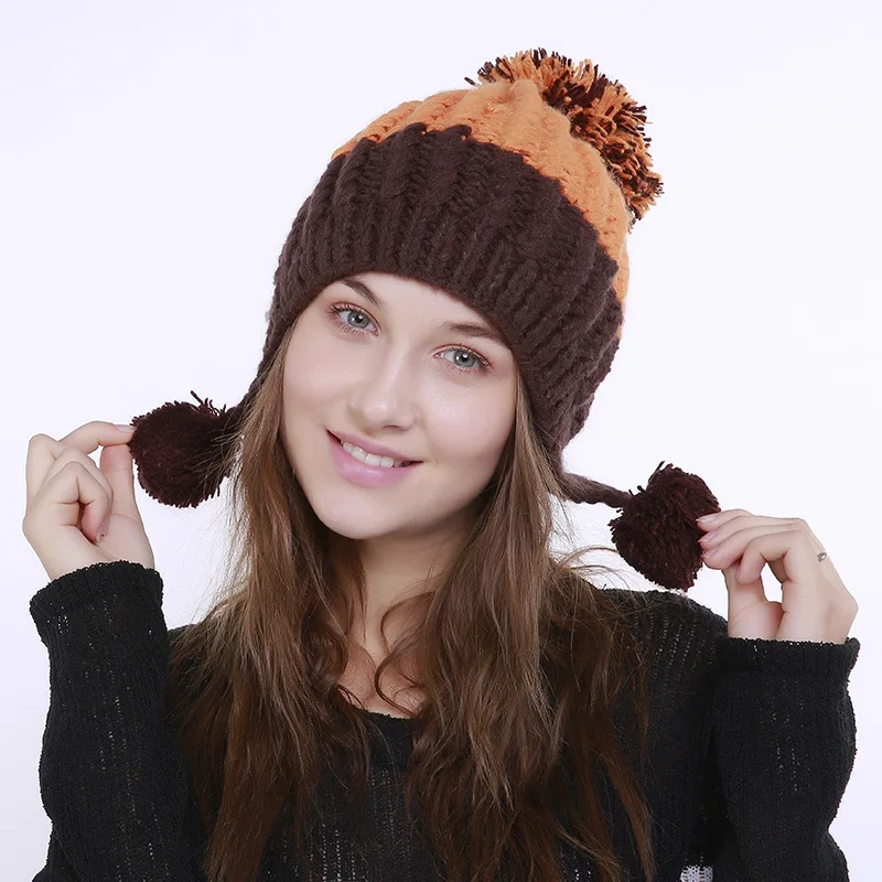 

Korean-style Cute Handmade Knitted Hat Autumn & Winter New Style Double Color Fishbone 3 Ball Women's Warm Yarn Single Layer Hat