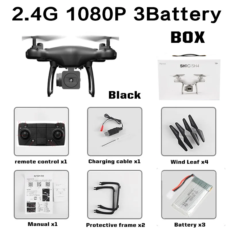gps Дрон SH4 камера HD 4K 1080P 5G Wifi FPV Профессиональный Квадрокоптер Радиоуправляемый Дрон Вертолет игрушка для детей VS SG907 - Цвет: Black 1080P 3B Box