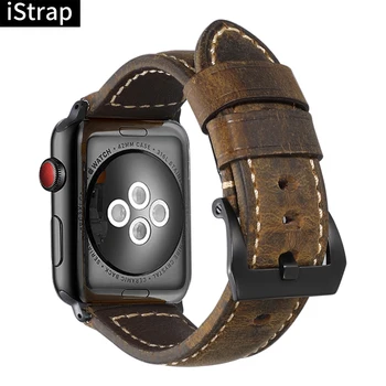 

iStrap Watch Strap Silver Black Watchbands Handmade Assolutamente Genuine Leather Bracelet for Iwatch 38mm 40mm 42mm 44mm