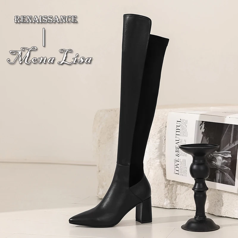 Vintage Female Over The Knee High Boots Fall Winter Newest Working Party Classic Basic Cow Leather Women's Shoes