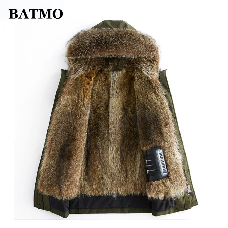 BATMO натуральный мех енота воротник и подкладка с капюшоном мужские парки, мужские зимние теплые куртки с капюшоном, Мужская Шуба XPK108