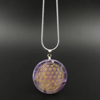 

925 High quality natural stone quartz white crystal pendant pendulum flower of life pendants 7 chakra pendule orgonite ne