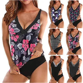 

Summer Tankini Swimsuit With Shorts Two Piece Beach Printed Swimwear Set Female Plus Size Swimming Suit Beachwear Bathing Suit