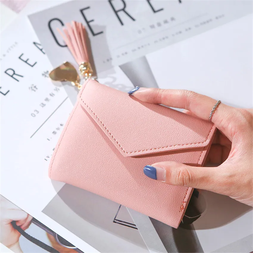 Women Small Wallet Ladies Mini Tassel Wallet Cute Girl Short Zipper Lovely  Pu Leather Coin Purse