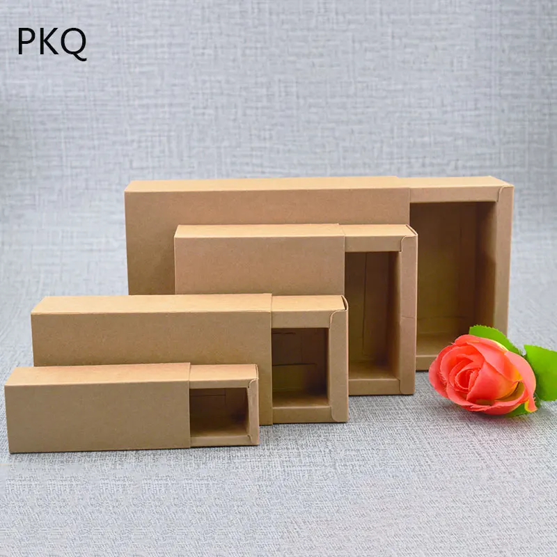 10pcs Square Drawer Box White/Brown Kraft Paper Boxes Blank Cardboard Gift Boxes Handmade Candy Soap Package Boxes 15*15*5.2cm