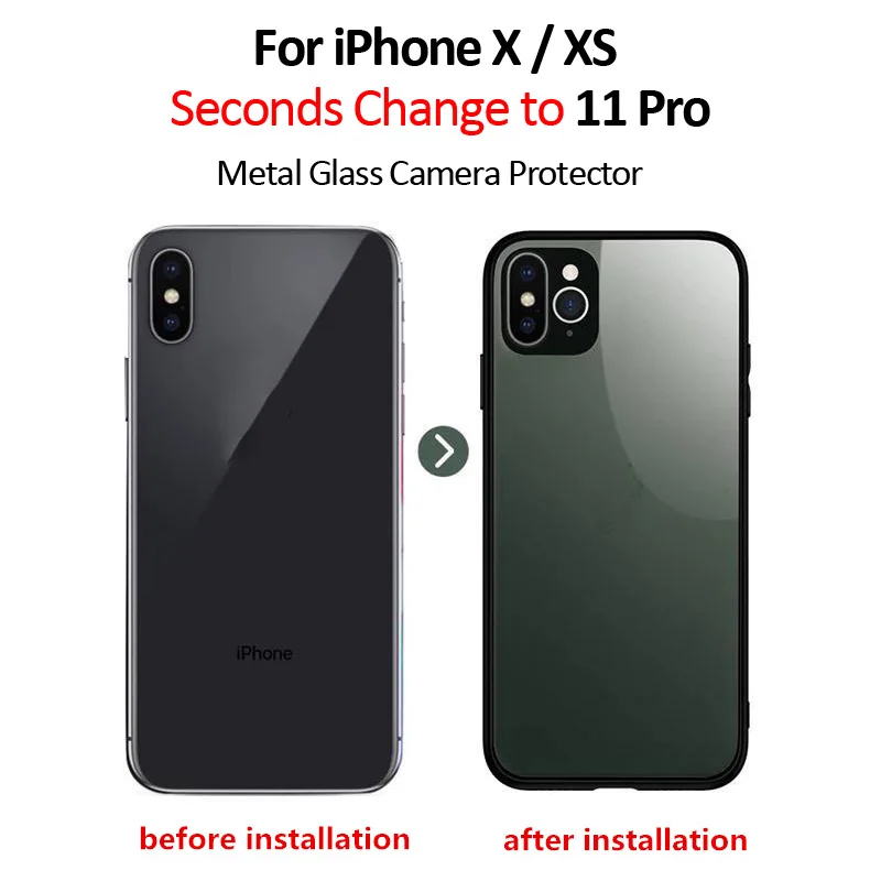 2 шт. поддельные камеры для iPhone 11 для iPhone X Изменение 11Pro объектив камеры Защитная пленка для iPhone XS для 11 камеры