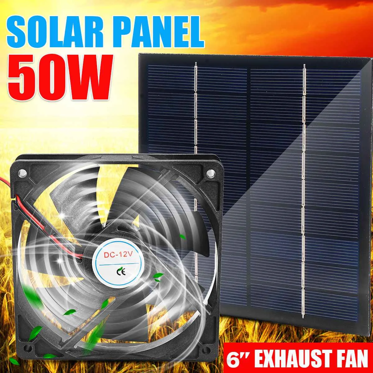 50W Solar Exhaust Fan 6 Inch 12V Mini Ventilator Solar Panel Powered