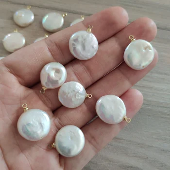 

natural plain blank coin freshwater pearl bead pendant connector charm for women wedding birthday jewelry gift making