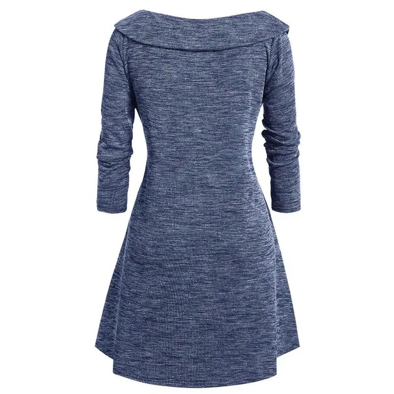 Spring Autumn Knitted A-line Dress Women Long Sleeve Mini Swing Dress Stetch Sexy V-neck Casual Dresses Vestidos Plus Size 5XL