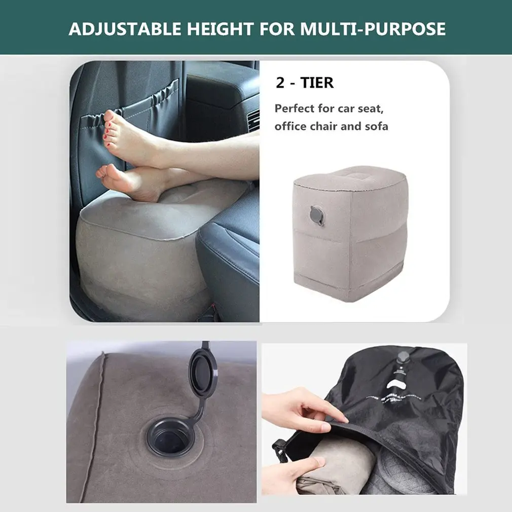 Black, Inflatable Tool Not Included Travel Footrest - Inflatable Footrest  Kids Airplane Bed Sleeping Flight Leg Pillow Adjustable 3 Tier Height  Perfect for Airplane Train Car and Office Inflatable Travel Footrest Kids