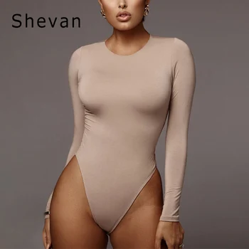 

Shevan Sexy Long Sleeve Bodycon Bodysuit Woman Winter Autumn Turtleneck Elegant Fashion Cotton Solid White Black Bodysuit Women
