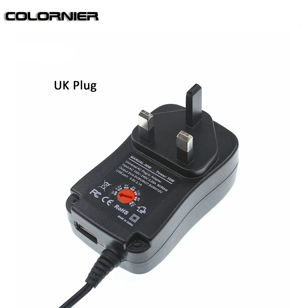 AC/DC адаптер питания 3V 6V 9V 12V 2A 30W Регулируемый переходник универсальная usb-зарядка блок питания - Цвет: UK Plug