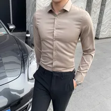 Осенняя рубашка мужская Тонкая модная однотонная деловая Повседневная рубашка Мужская Уличная рубашка с длинными рукавами в британском стиле