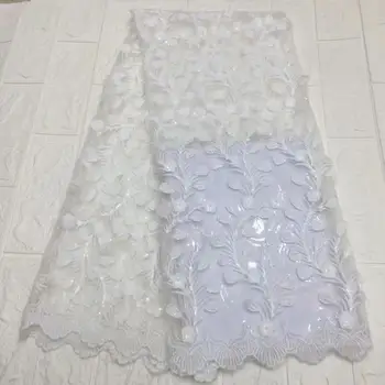 

High Quality white African nigerian Lace Fabric lace fabric with sequins Embroidered Cord Lace Fabric Guipure FD825