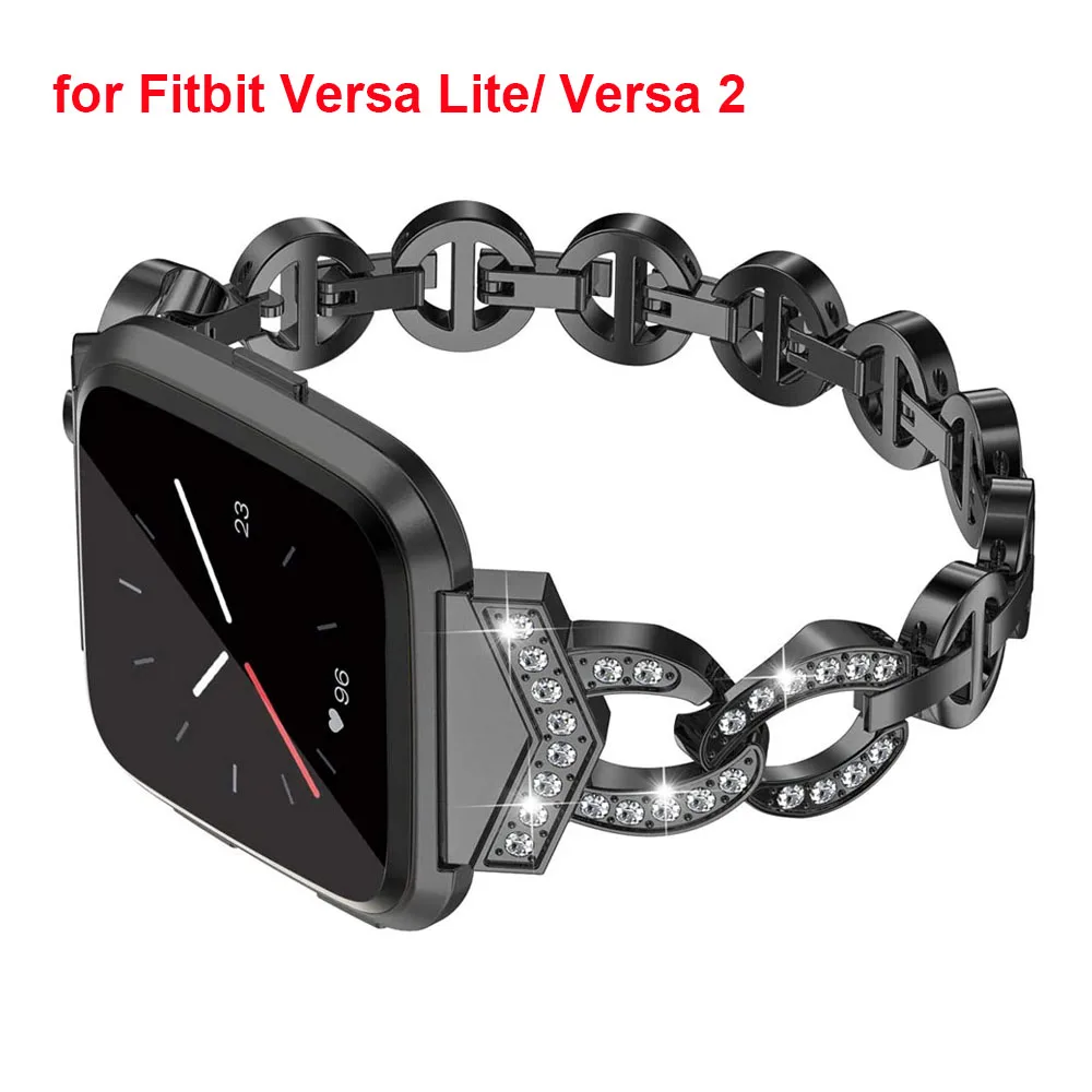 Bling Bands Compatible with Fitbit Versa/Versa 2 for Women Metal Black Bracelet 