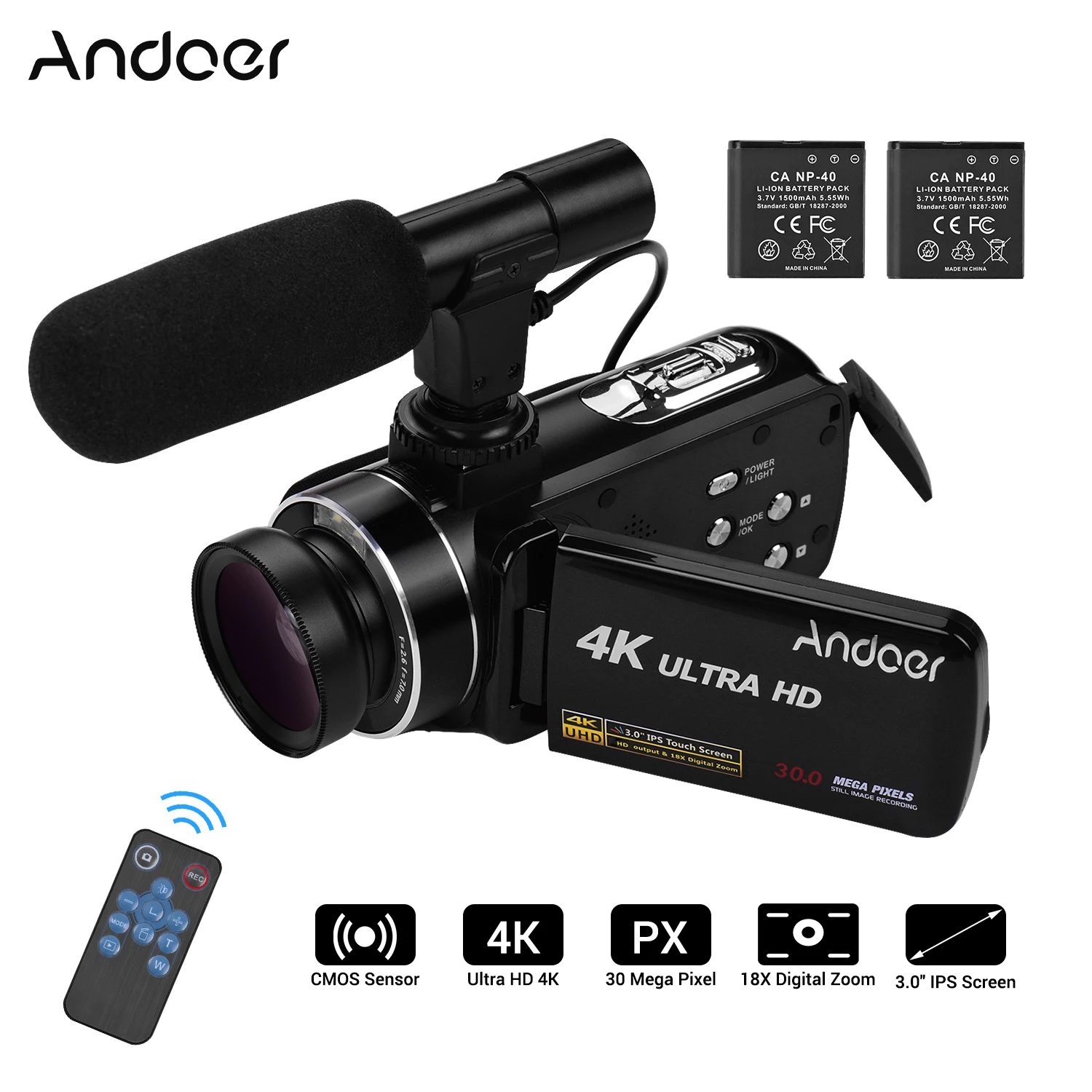 Профессиональная цифровая видеокамера Andoer 4K Ultra HD DV CMOS сенсор 3 0 дюйма IPS монитор