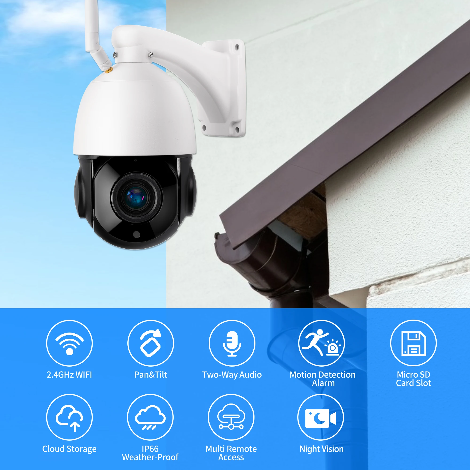 Gadinan 5MP WiFi IP PTZ Camera Outdoor Support Motion Detection Two Way Audio H.265 CCTV Surveillance Security Protection Camera continuous recording security camera