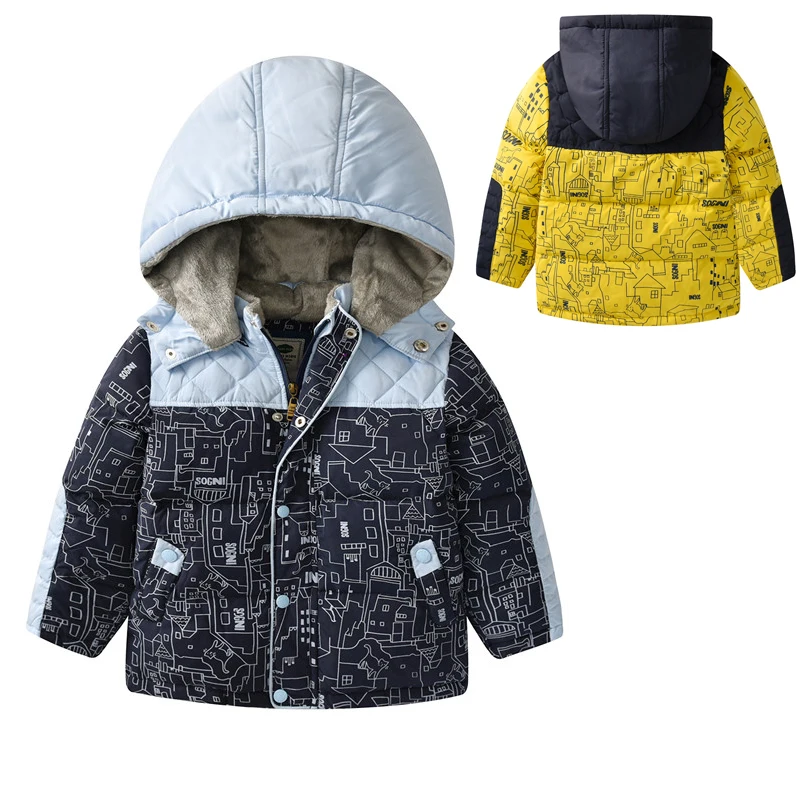 

Children Baby Boys Down Coat Print Detachable Hat Jacket For Boys Kids Windproof Coat Cashing Colors Warm Winter Kids Outerwear
