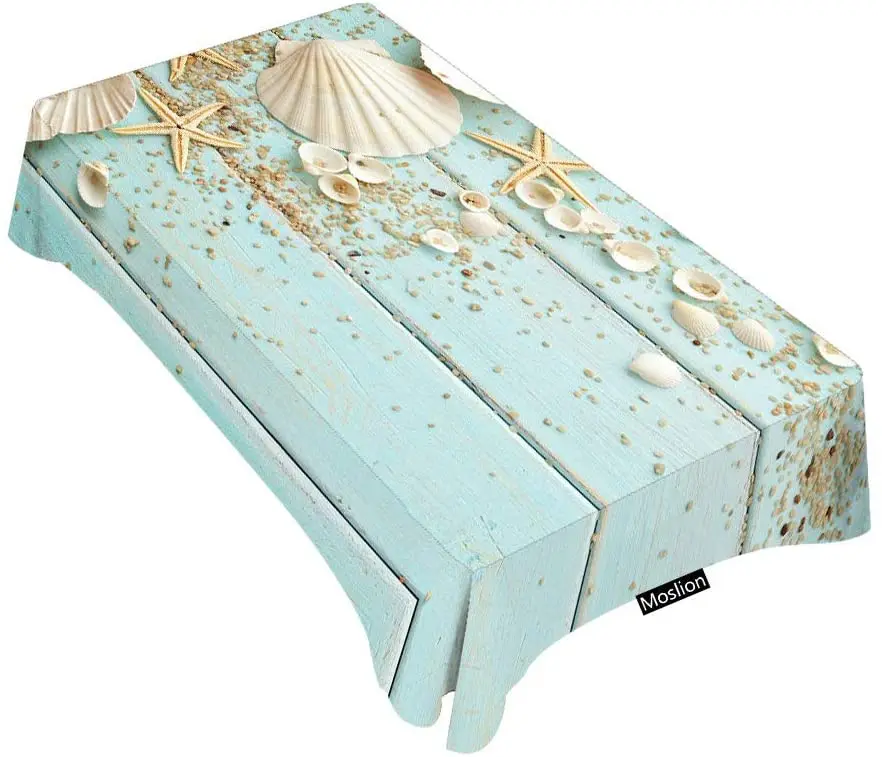 

Ocean Shell Starfish Light Green Wooden Board Tablecloth