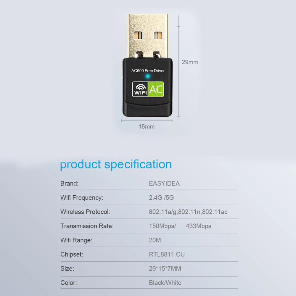 Wi Fi адаптер антенна 600 Мбит/с USB Ethernet ПК Wifi Lan Dongle AC|Сетевые карты| |