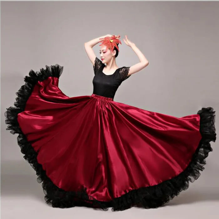 Танец фламенко юбка Золотой испанский танцевальный костюм для женщин Vestido фламенко 360-720 градусов плюс размер