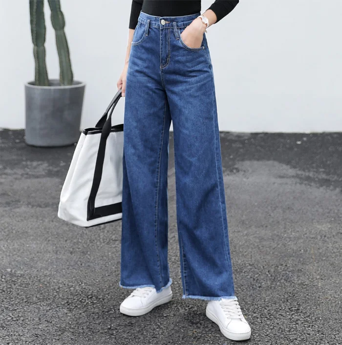 Loose Denim Blue Jeans Women Wide Leg Pant Female Long Trousers High Waist Chic Female Pants Mom Jeans Korean Style Stretch