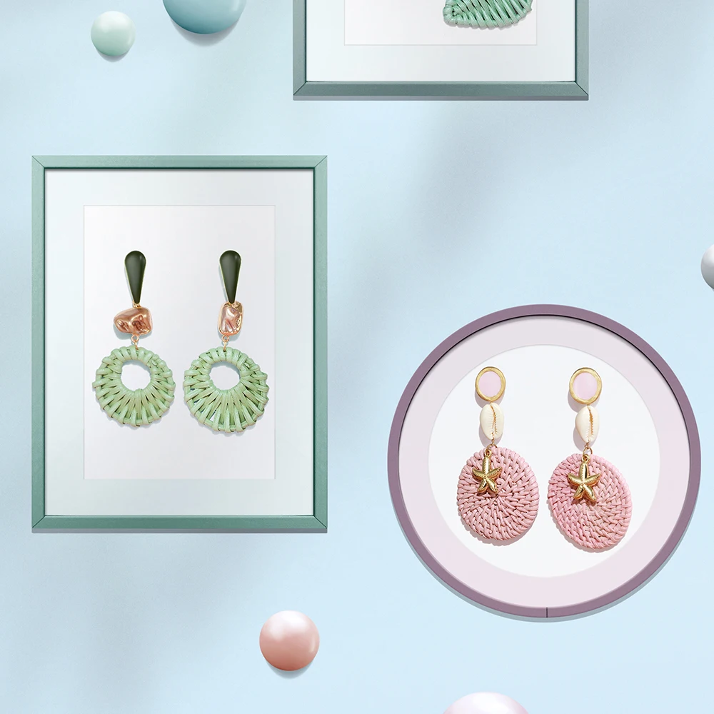 Женские Висячие серьги ENFASHION ручной работы с геометрическим плетением из ротанга