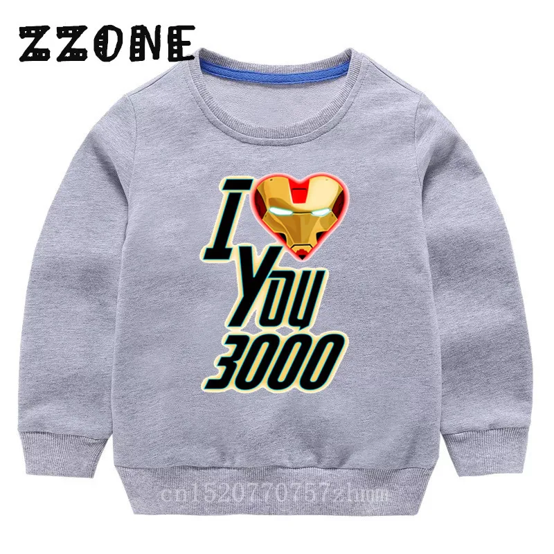 Дети I Love You в 3000 году Таймс Железный человек толстовки детские хлопковые пуловеры топы для девочек и мальчиков, осенняя одежда KYT5283 - Цвет: 5283E-Gray