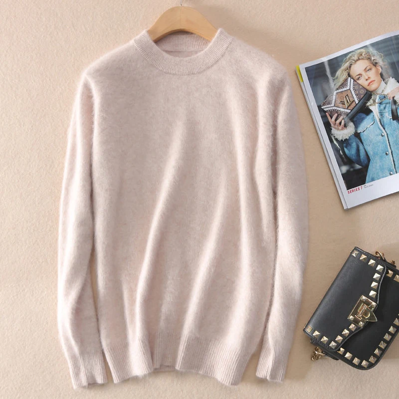 

2019 Women sweater Autumn Winter lady female Super Warm Pure Mink Cashmere Soft Half Turtleneck Basic women pullover #CR-01
