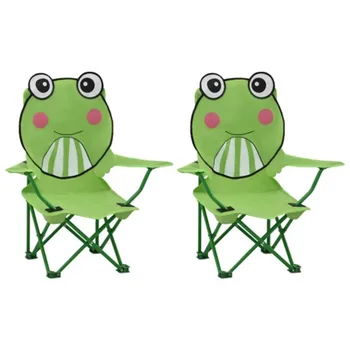 

2 pcs Kids Folding Picnic Chairs Set Mini Camping Chairs with Frog Pattern Chair for Children Indoor/Outdoor Garden Beach Patio
