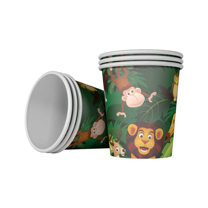 Cup 6pcs Одноразовые столовые приборы в виде животных из мультфильма «Джунгли» для вечеринки, детские украшения для дня рождения, салфетки, тарелки, чашки, баннеры, скатерти, вечерние принадлежности - Color: Cup 6pcs