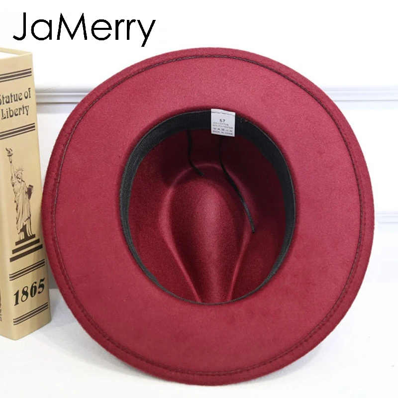 JaMerry винтажная шерстяная Фетровая Шляпа Fedora с широкими большими полями, женская элегантная Осенняя Зимняя шляпа-федора, одноцветная шляпа от солнца, женские шляпы