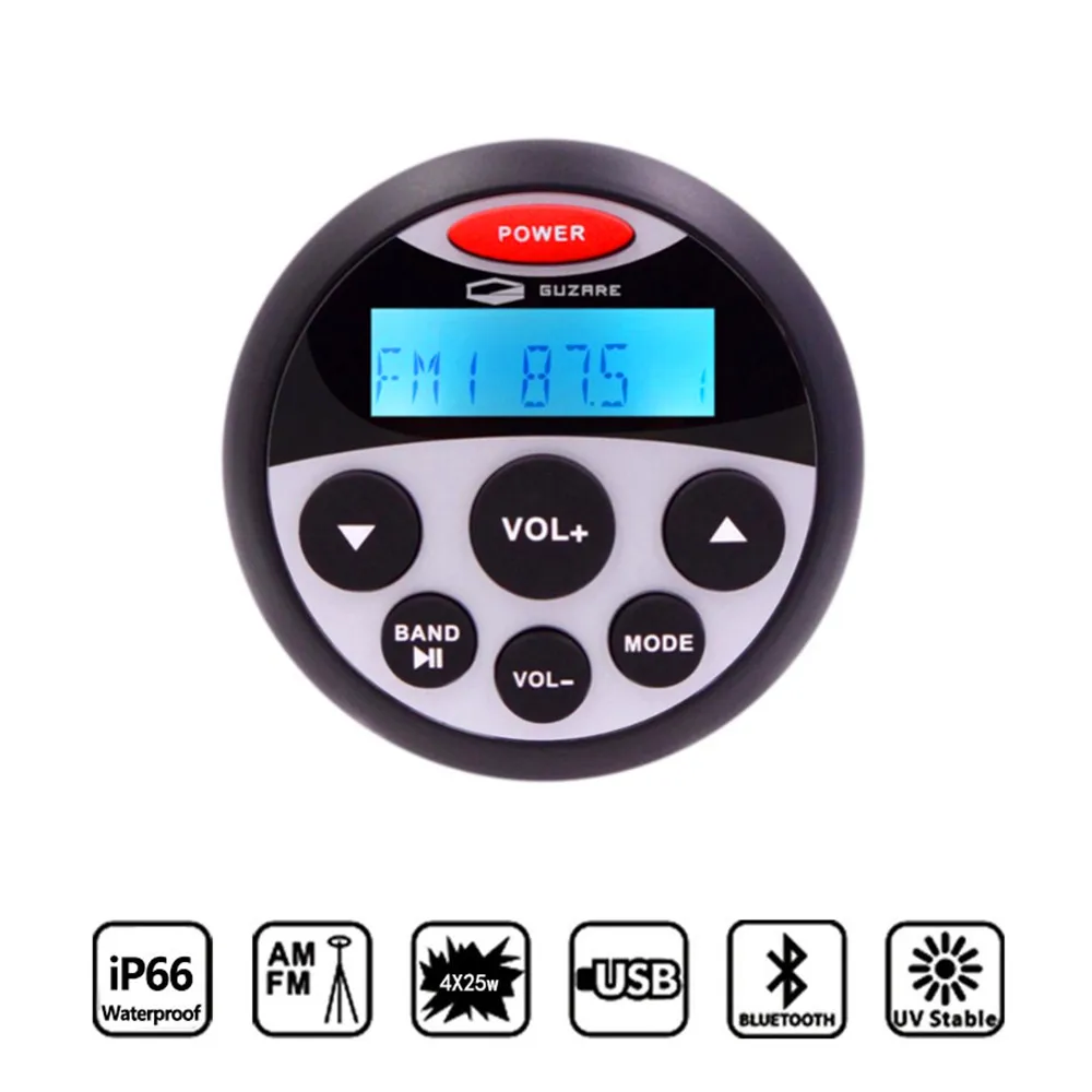 Waterproof Marine Radio Stereo MP3 Player Audio Media Support Bluetooth FM AM For Motorcycle Yacht Boat Golf UTV ATV