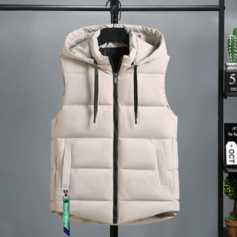 

Men's Waistcoat Autumn And Winter Down Cotton Fashion Hooded Mens Vest Jacket Zipper Vest Sleeveless Handsome Thickened Jacket
