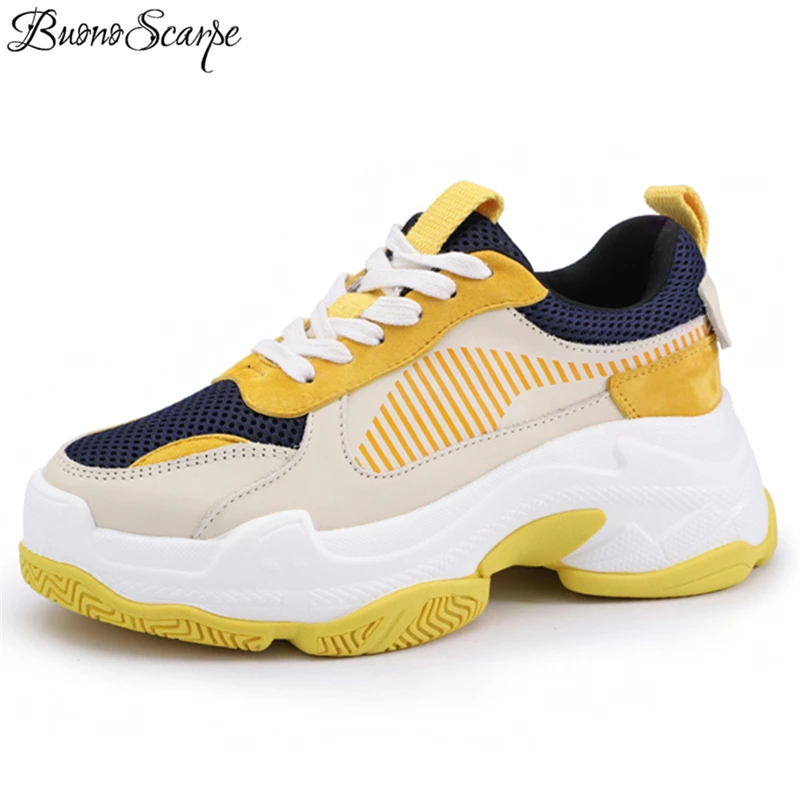 Buono Scarpe/спортивная обувь из сетчатого материала для папы; женские кроссовки на платформе и шнурках; женская обувь из натуральной кожи; брендовые кроссовки