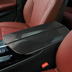 Couverture de boîte d'autocollants de décoration pour accoudoir central de voiture, pour BMW série 5 G30 G38, accessoires de décalcomanies en Fiber de carbone 