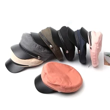 Модная шапка унисекс из искусственной кожи в стиле милитари, Осенние шляпы матроса для женщин и мужчин, черный серый плоский верх, женская кепка для путешествий, Кепка Капитана