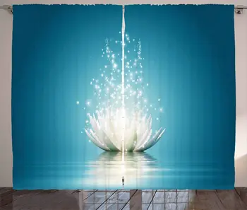 

Lotus Curtains Magic Lotus with Vivid Reflections Life Meditation Yoga Print Living Room Bedroom Window Curtain Petrol Blue