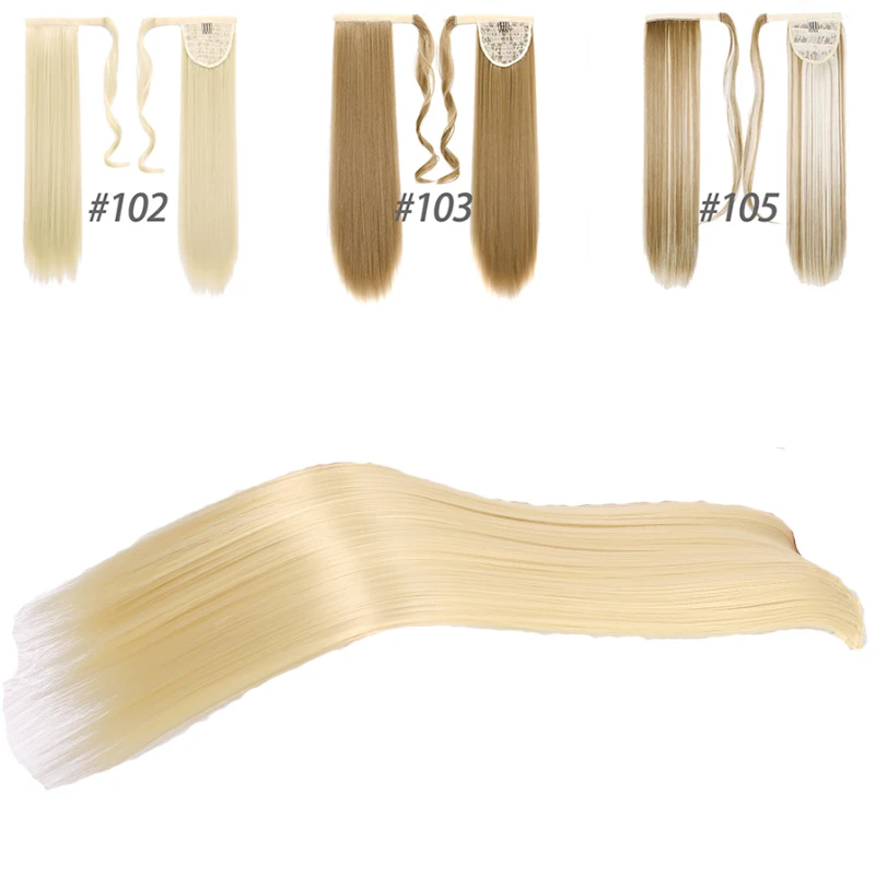 

MANWEI Synthetic Hair Long Straight High Temperature Fiber Wrap around Ponytail Hair Extension Wave Clip In Hair