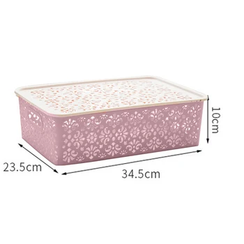 

Hollow Flower Plastic Storage Basket Stackable Cosmetics Organizer Box with Lid Househlod Laundry Basket