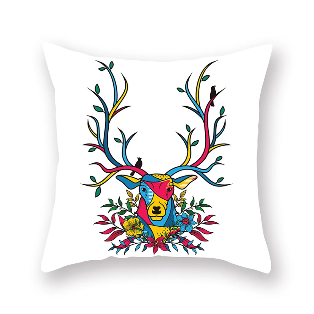 Lychee Elk Printed Cushion Cover Polyester Decorative Cushion Case Home Sofa Throw Pillowcase