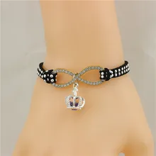 12 шт./лот, 2 цвета, фиолетовая Корона, подвеска, браслет бесконечности для женщин, модные ювелирные изделия, pulseira feminina pulseira de couro