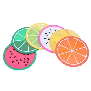 

6PCS Round Non-Slip Heat Resistant Mat Colorful Fruit Printed Placemat Pot Holder Table Silicone Coasters Set