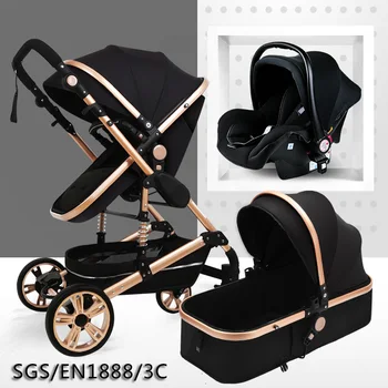 

Multifunctional 3 in 1 Baby Stroller High Landscape Stroller Folding Carriage Gold Baby Stroller Newborn Stroller
